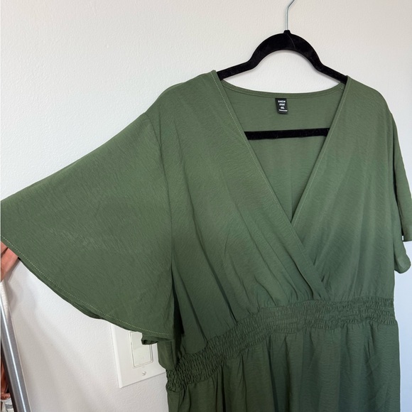 Army Green Waist Wrap and Ruffle Sleeve Dress - Picture 2 of 5